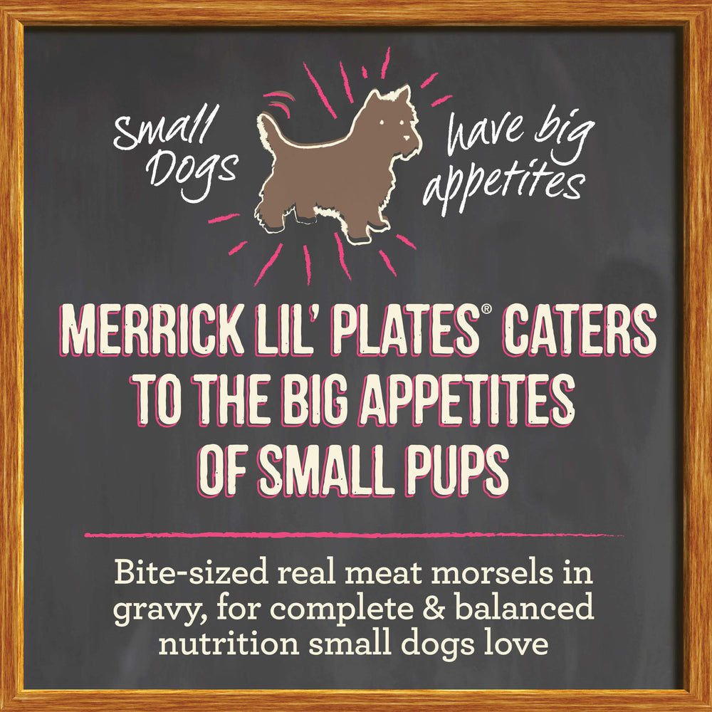 Merrick Mini Platos sin granos, opción digestible para perros sensibles.