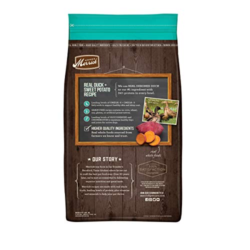 Sabor pato y batata dulce, ideal para perros adultos con Merrick.