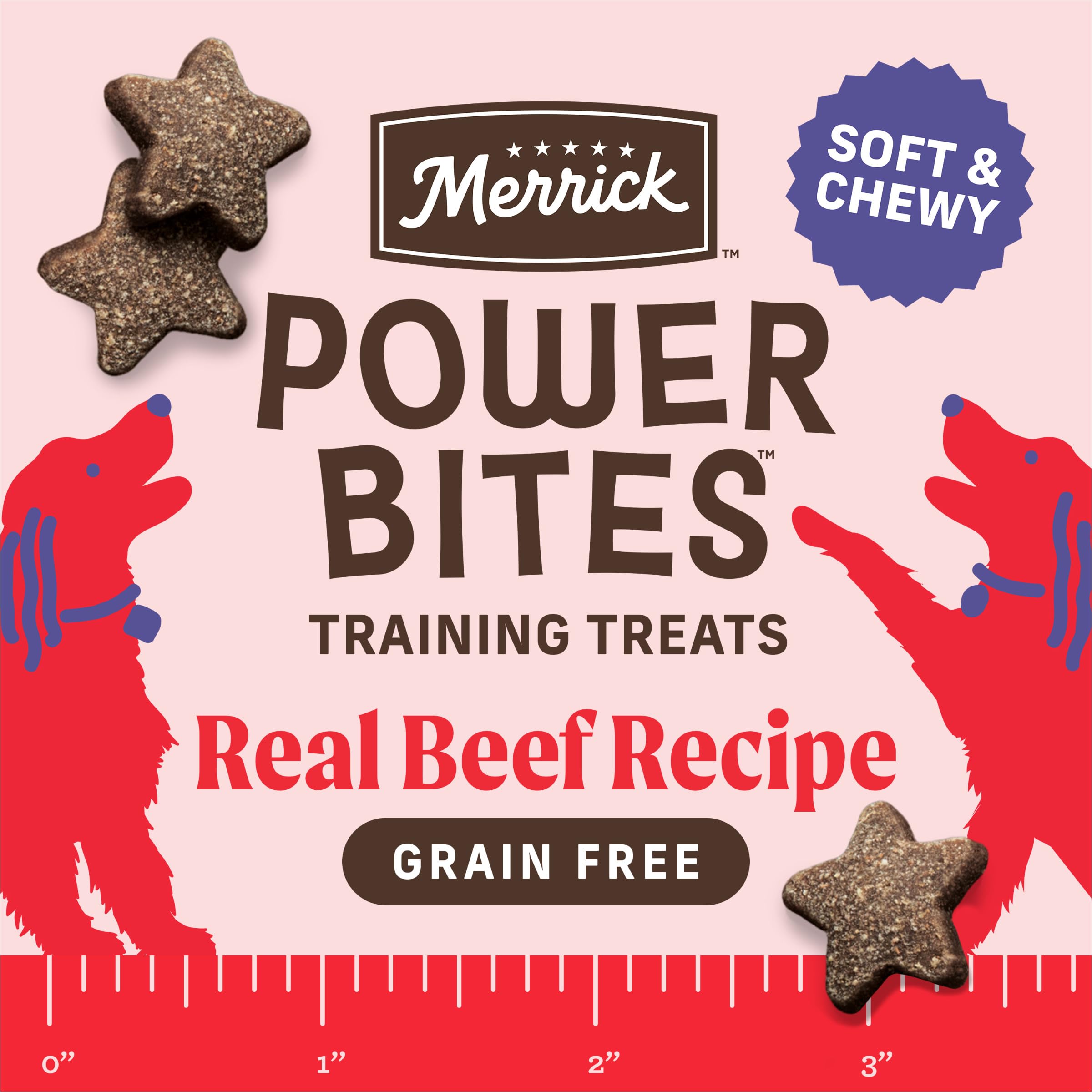Merrick Power Bites close-up de estrellas suaves, recompensa atractiva para perros.