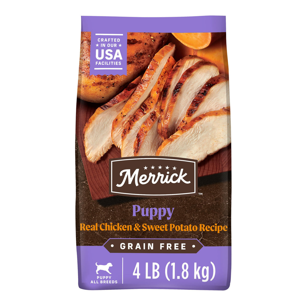 Merrick Premium sin granos con pollo real, ideal para crecimiento muscular