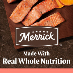 Croquetas Merrick con 57% proteína y grasas saludables para energía sostenida.