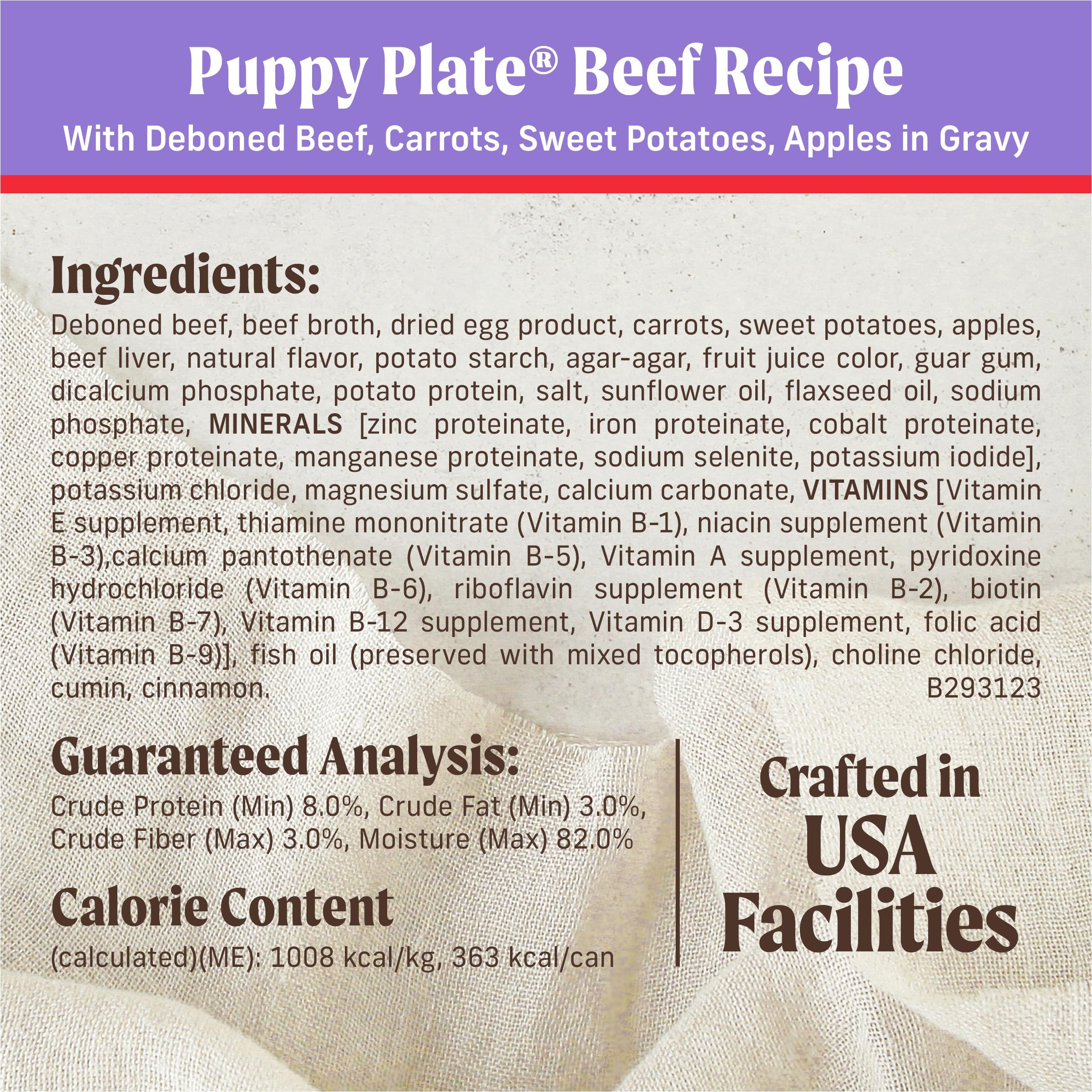 Merrick Puppy Plate textura suave, fácil de comer para cachorros pequeños.