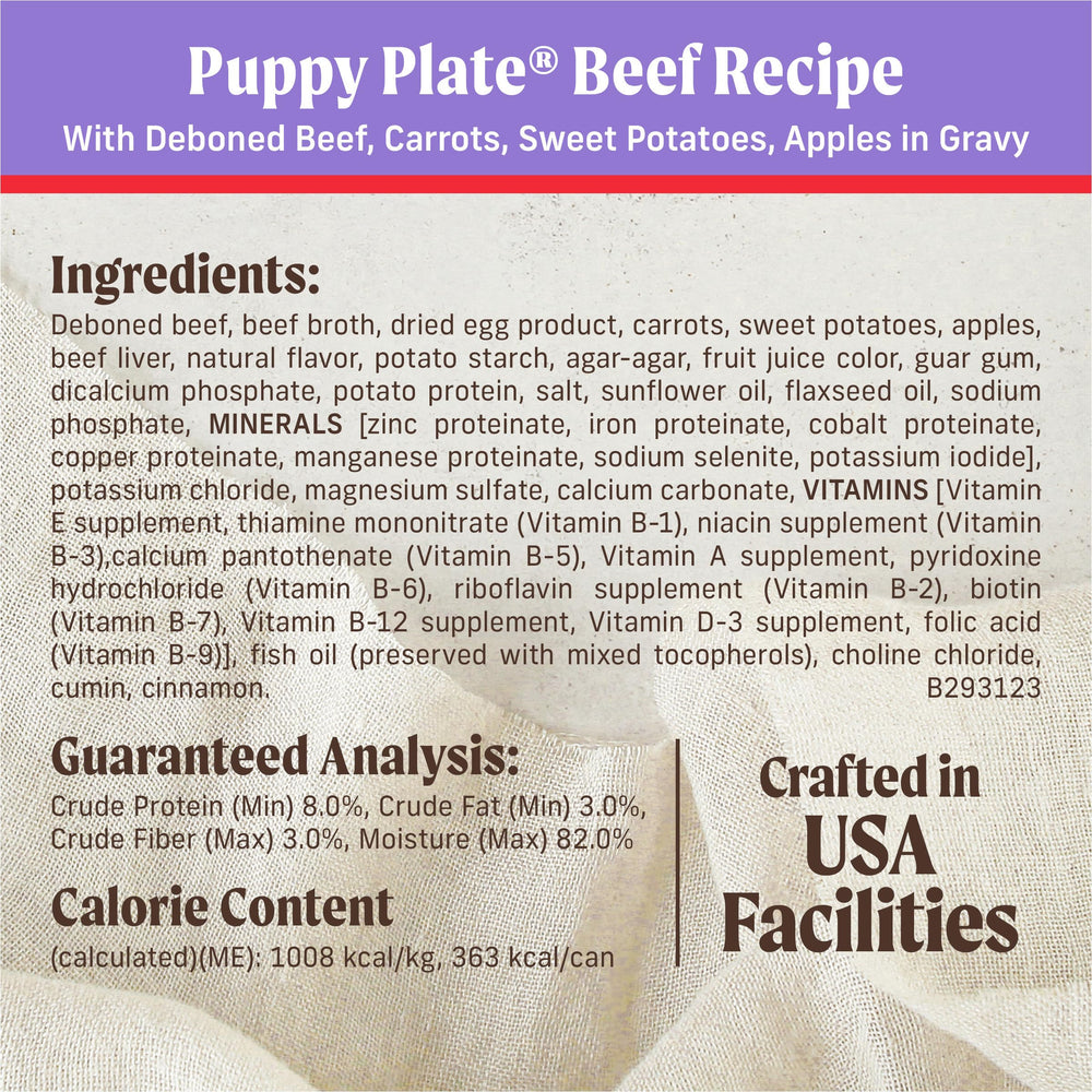 Merrick Puppy Plate textura suave, fácil de comer para cachorros pequeños.