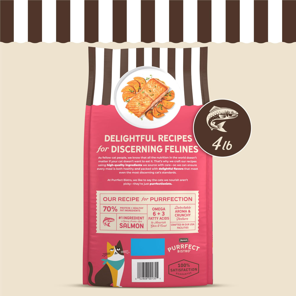 Merrick Purrfect Bistro bolsa de 4 lb para almacenamiento cómodo.