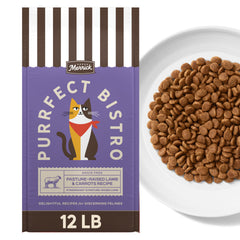 Merrick Purrfect Bistro: cordero de pastoreo y zanahorias, sabor delicioso para gatos adultos.