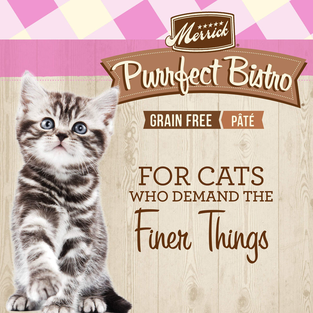 Merrick Purrfect Bistro ingredientes naturales pate gatito, nutrición equilibrada.