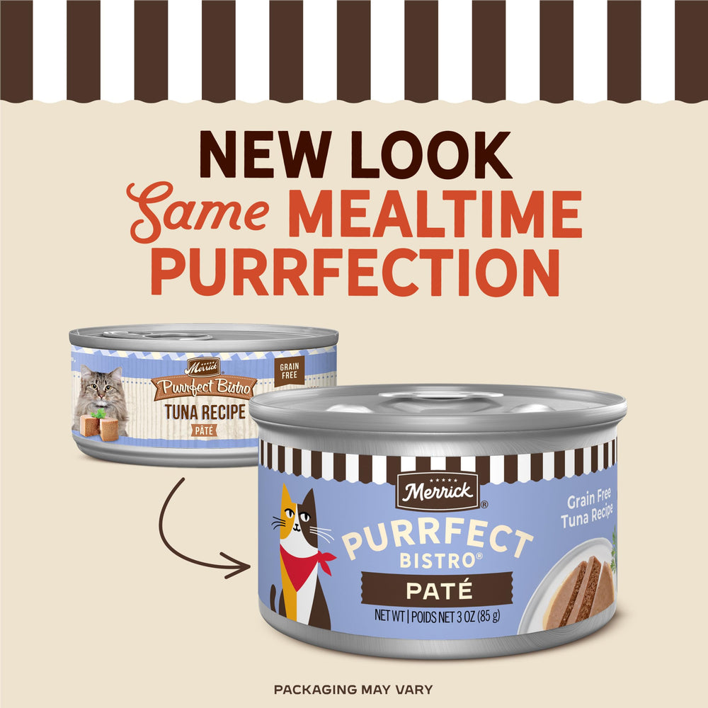 Merrick Purrfect Bistro pate atun ingredientes reales para pelaje saludable.