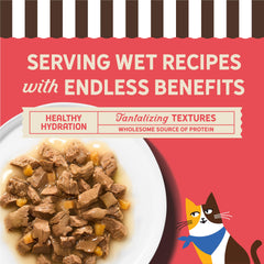 Plato con Merrick Purrfect Bistro, paté suave y trocitos de salmón en salsa.