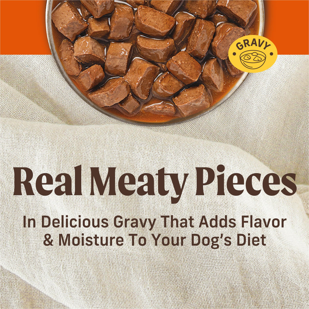 Merrick Trozos de carne real en tamaño grande para perros exigentes.