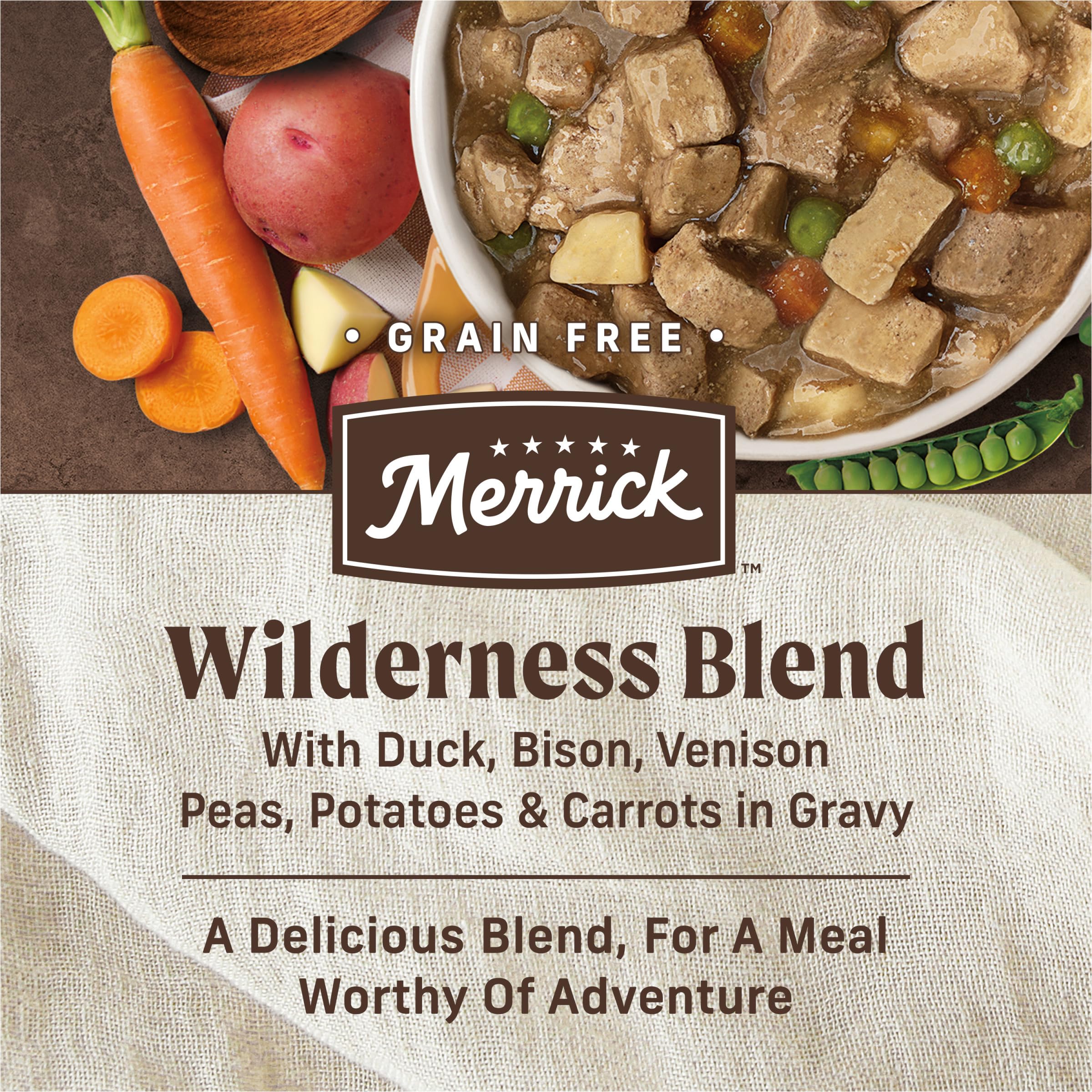 Merrick Wilderness Blend verdura variada con zanahorias, guisantes y papas para textura