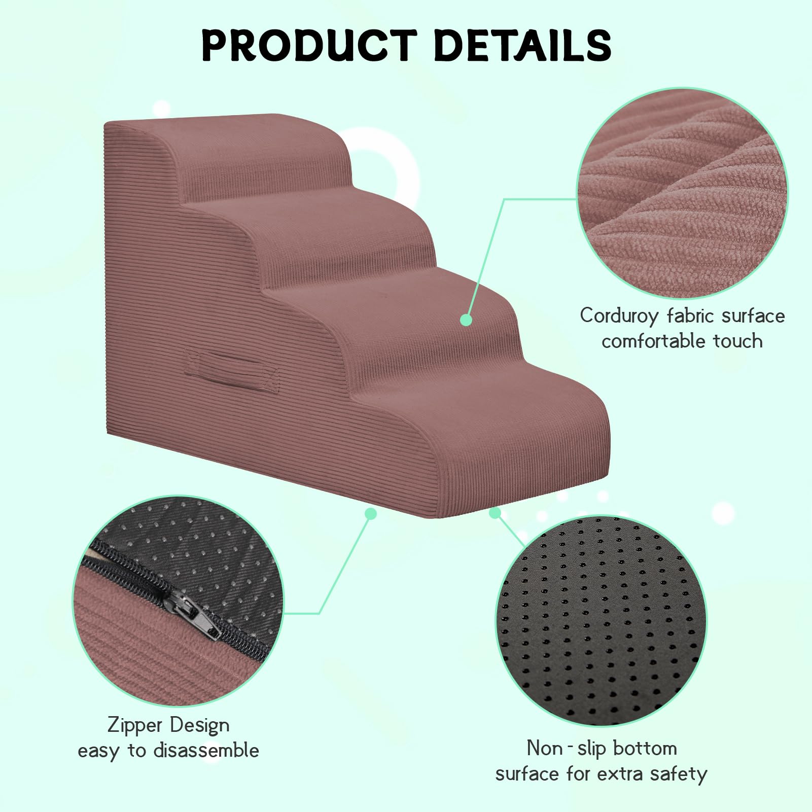 Mesa Lemon escalera de 2 pasos para perro en rosa, ideal para muebles