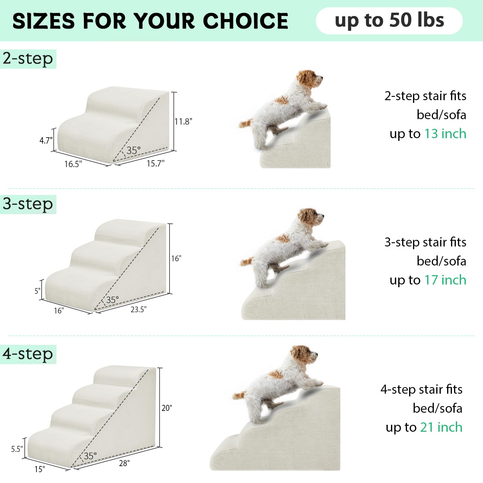 Mesa Lemon escalera de 3 pasos para camas medianas, ayuda a mascotas mayores.
