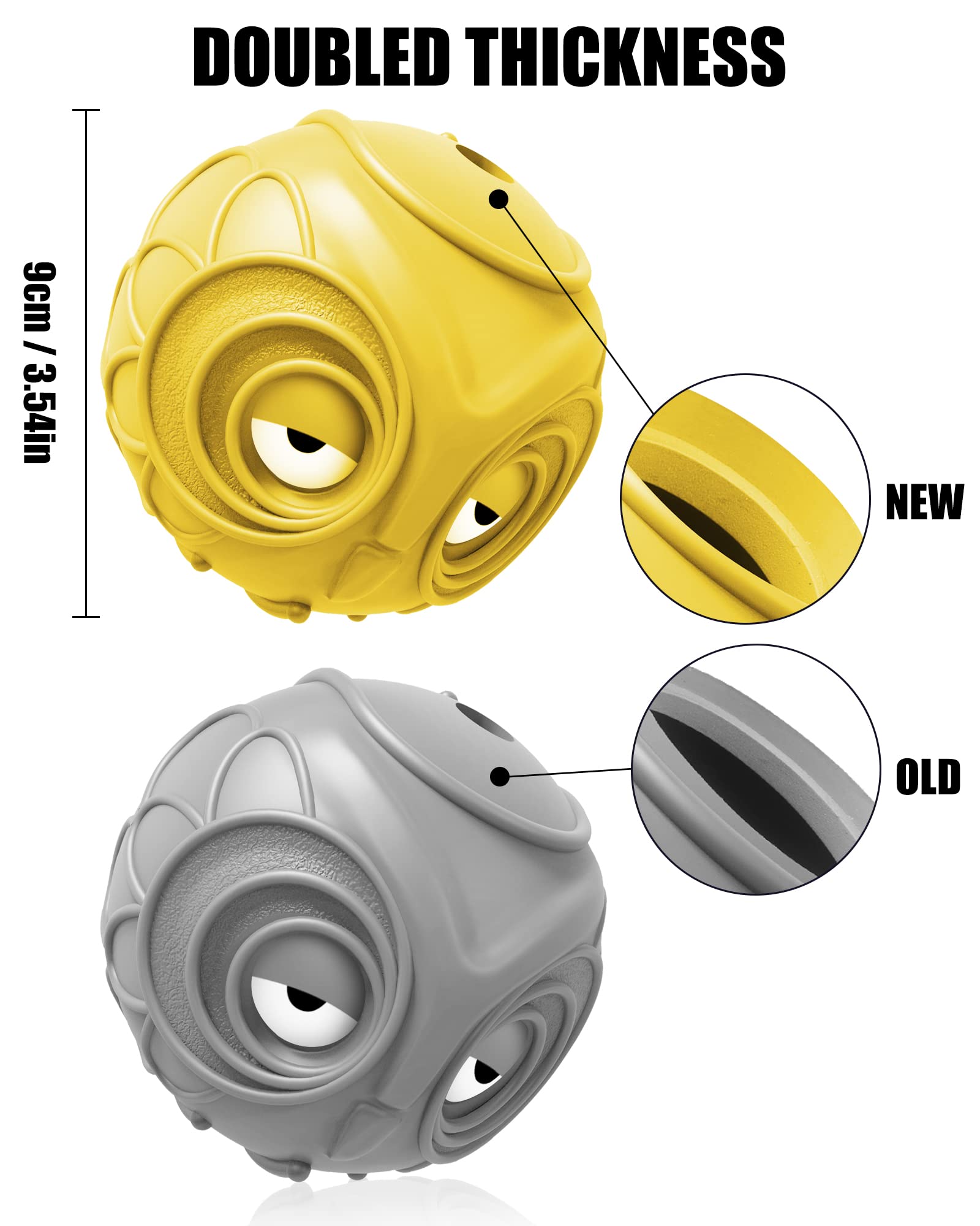 Mewlmart Giggle Ball buho amarillo lateral, perfecto para mantener a tu perro activo.