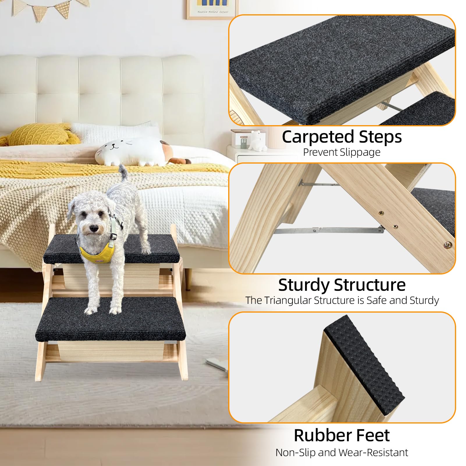 Escalones para perros de mayores y piernas cortas, apoyo seguro.