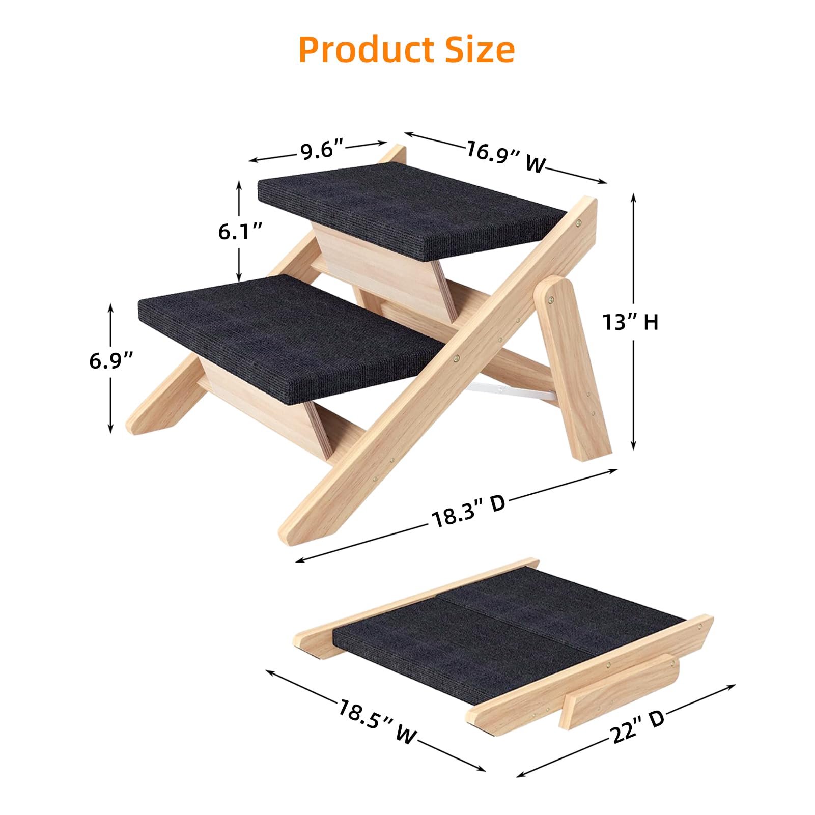 Escalones de madera con base antideslizante para perros de tamaño mediano.