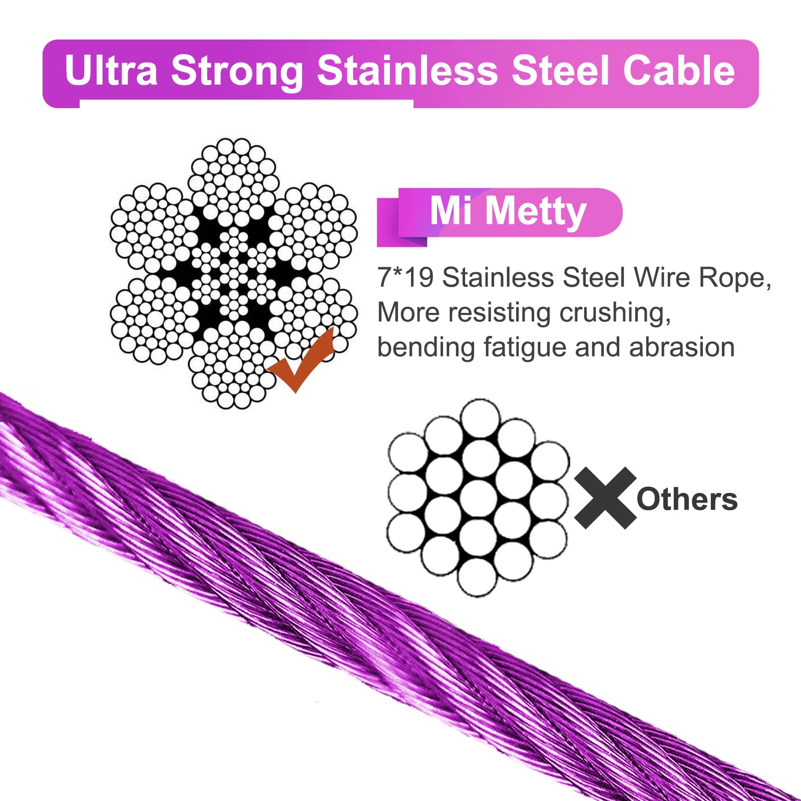 Mi Metty cable-tiro-perro-50ft-morado ideal para áreas grandes y libertad controlada.