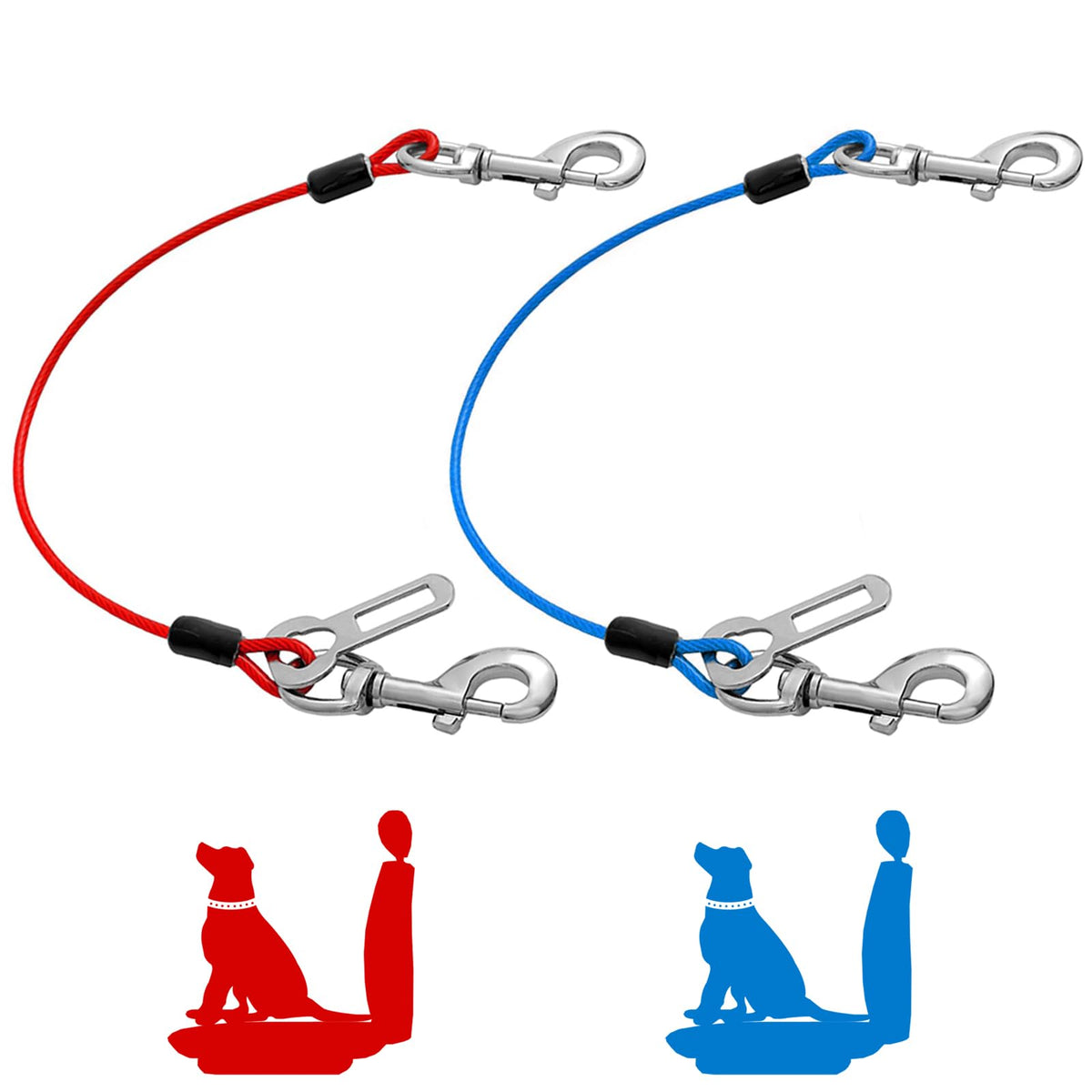Mi Metty: ceinture chien voiture rouge et bleu, longueur 80 cm.