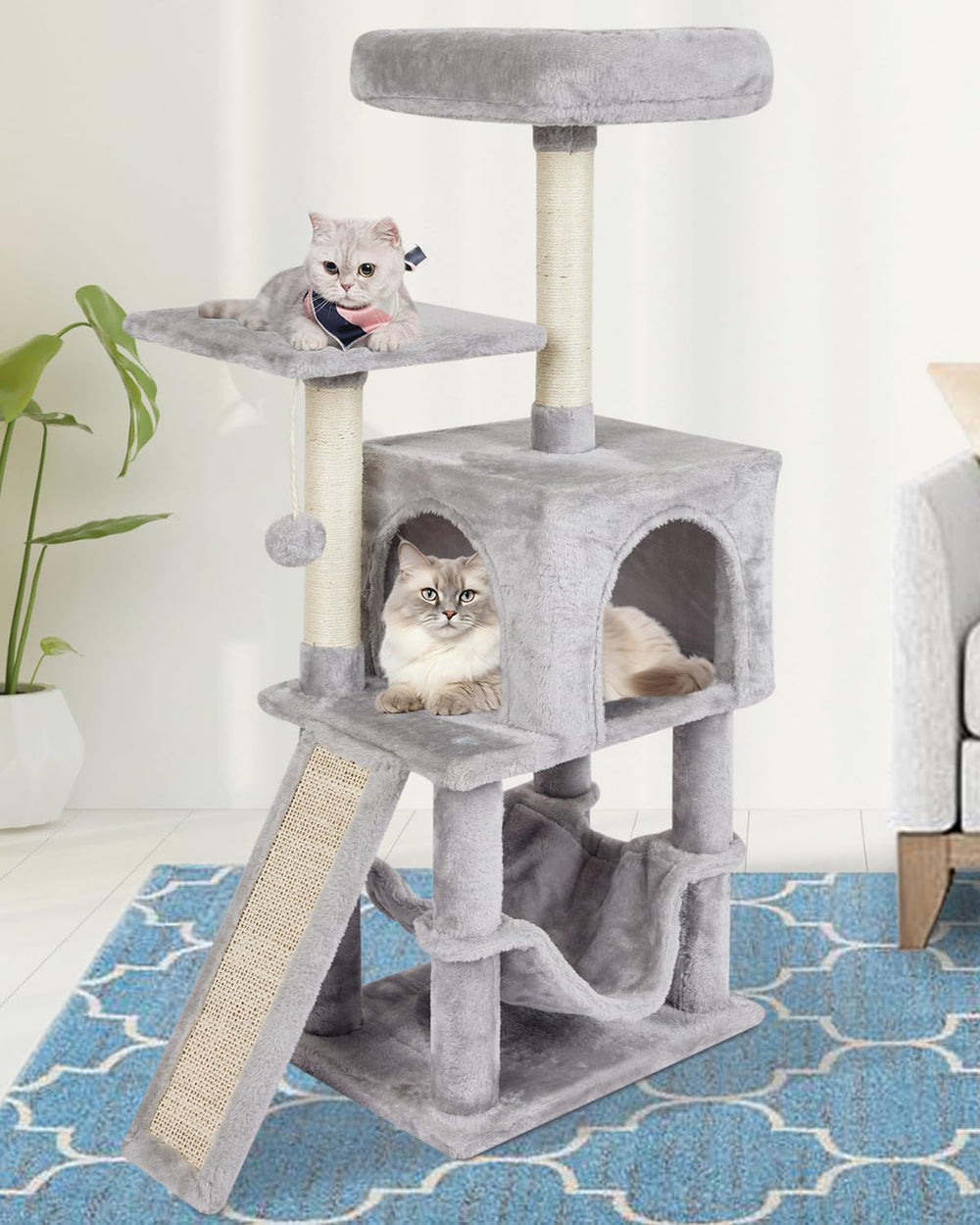 MIAO PAW Árbol para gato interior gris: plataforma estable para juego y descanso.