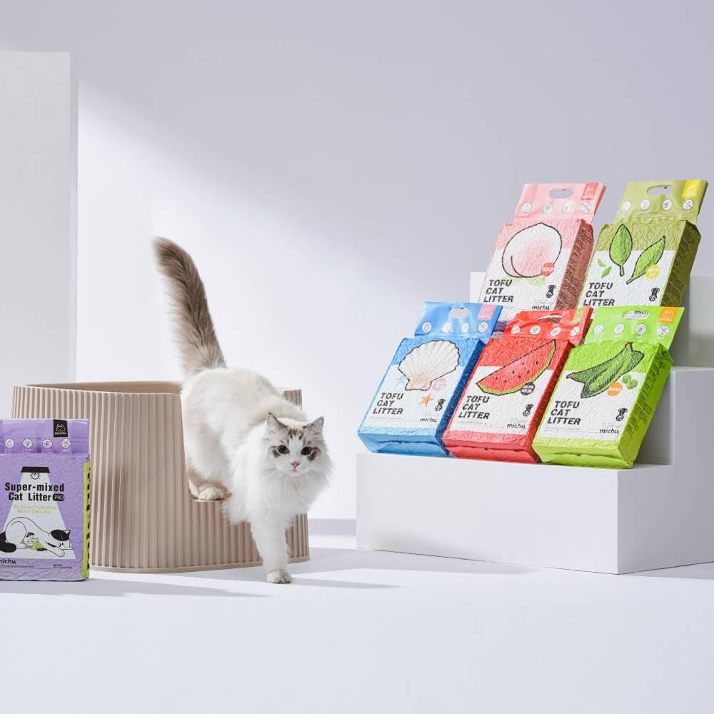 Pellets pequeños de Michu tofu, suaves para las patas de tu gato.