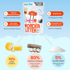 Arena para gatos Michu Wonder, aglomeración rápida facilita la limpieza.