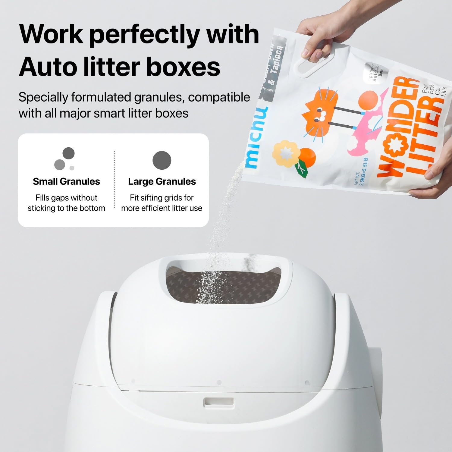 Arena para gatos Michu Wonder, apta para descarga segura en sistemas compatibles.