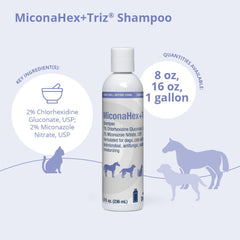 MiconaHex+Triz Shampoo espuma cremosa facilita la limpieza suave de mascotas.