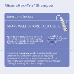 MiconaHex+Triz Shampoo favorece un pelaje sano y brillante en mascotas.