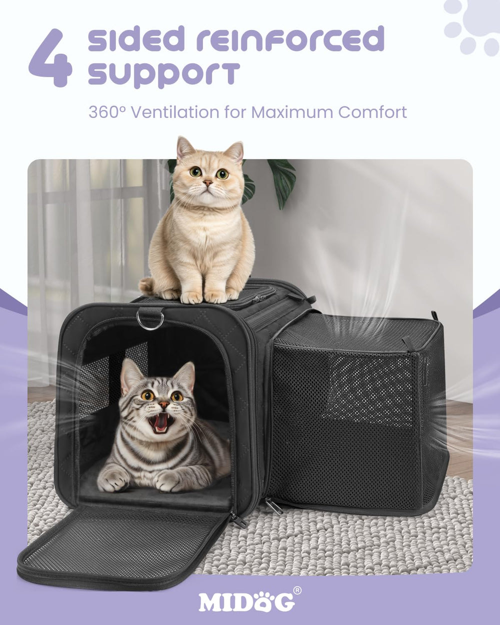 MIDOG transportín ideal para viajes, cómodo y práctico para gatos.