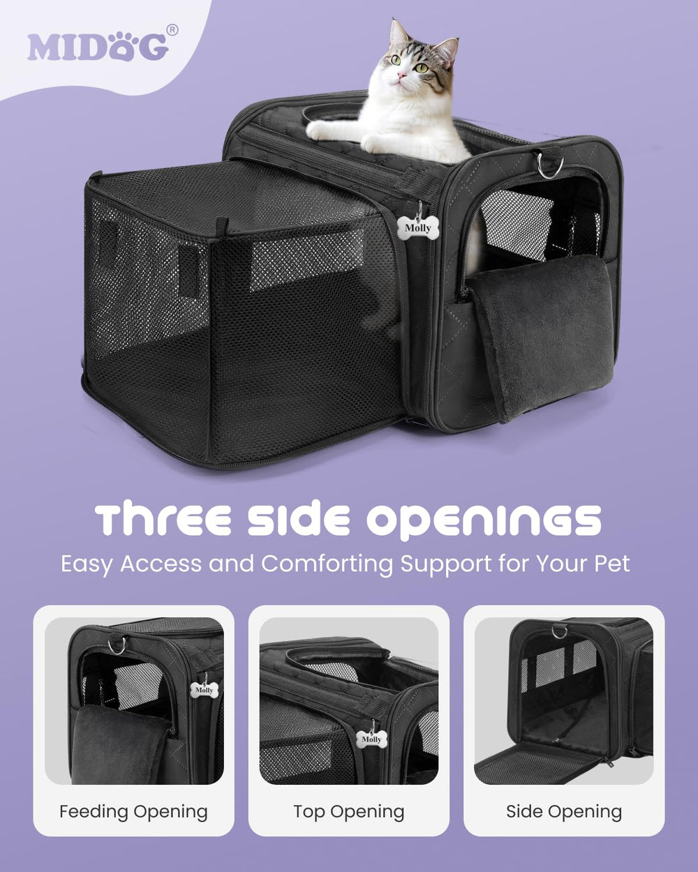 MIDOG transportín con ventana de malla transpirable para mayor conexión durante el viaje.