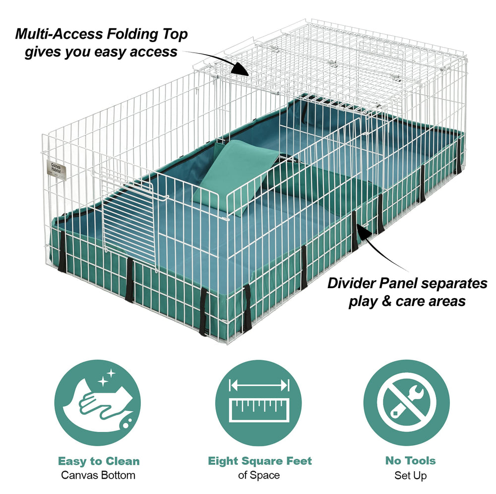 MidWest Guinea Habitat Plus: tapa plegable para seguridad y acceso controlado.