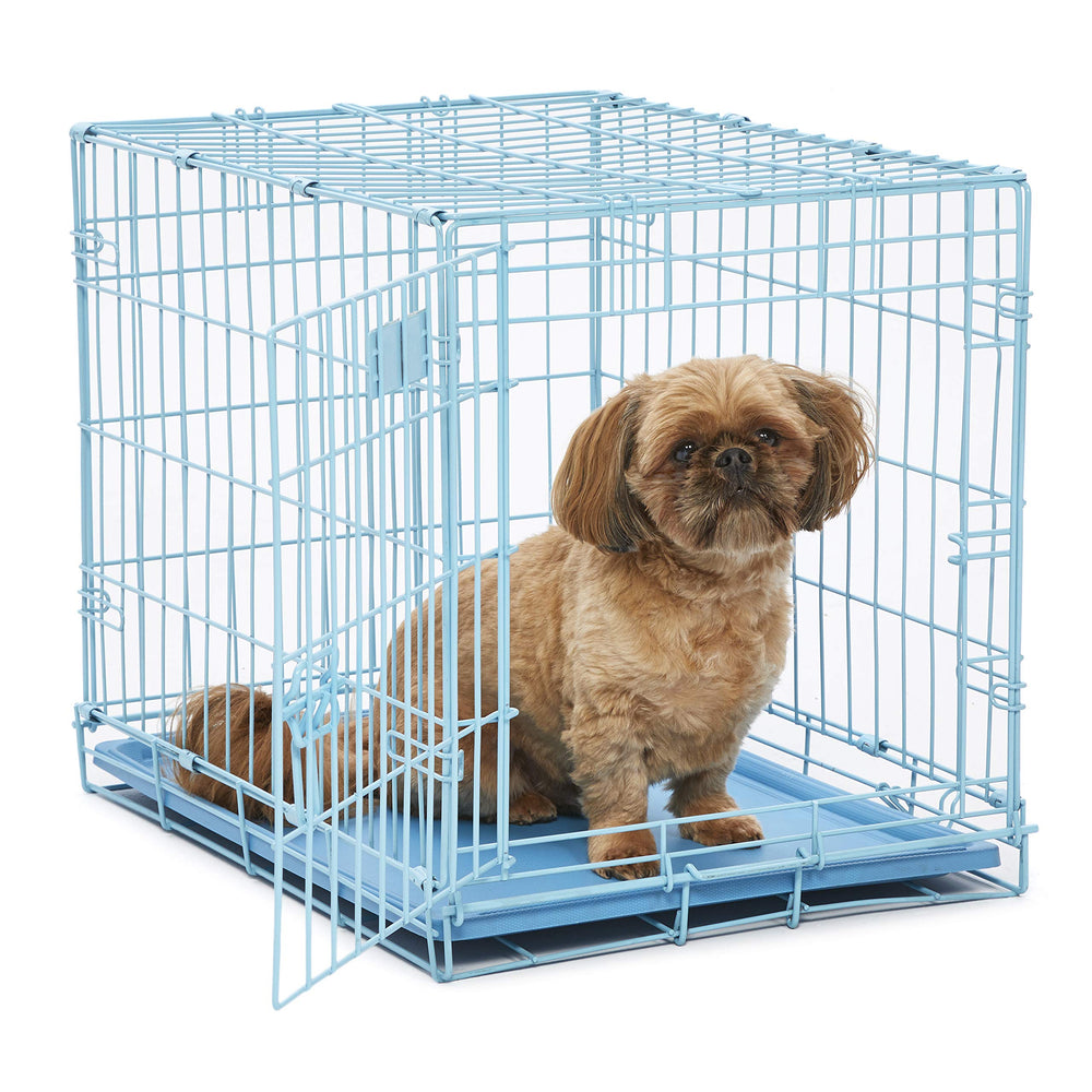 iCrate azul de MidWest visto de frente, ideal para hogares con perros pequeños