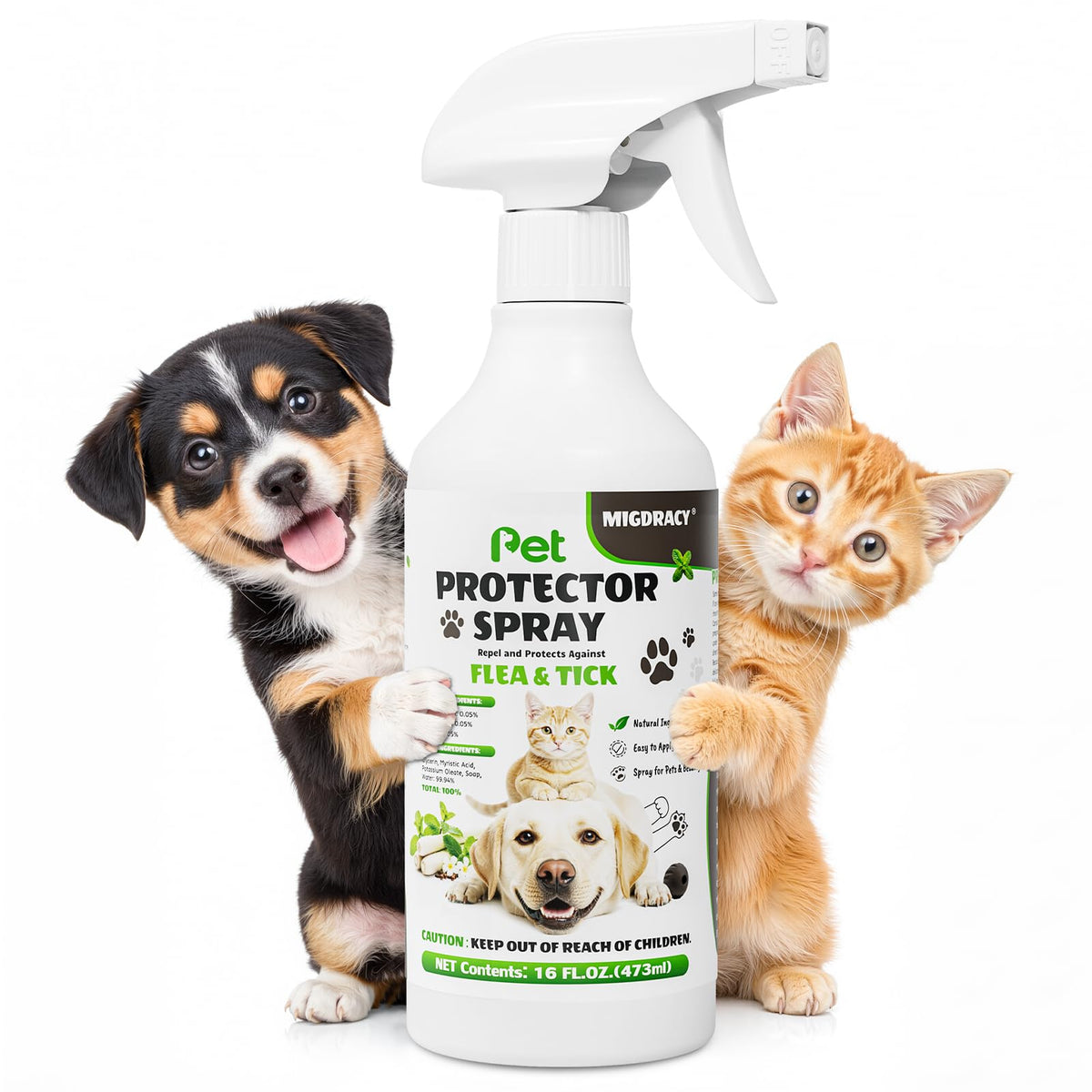 Migdracy Protector Mascotas, botella 16oz, ayuda a reducir pulgas y garrapatas en casa
