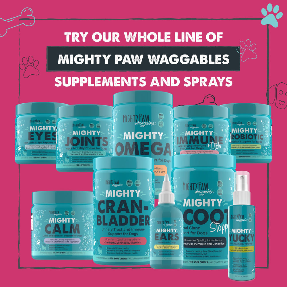 Mighty Paw fórmula veterinaria para el cuidado de la vejiga en perros activos.