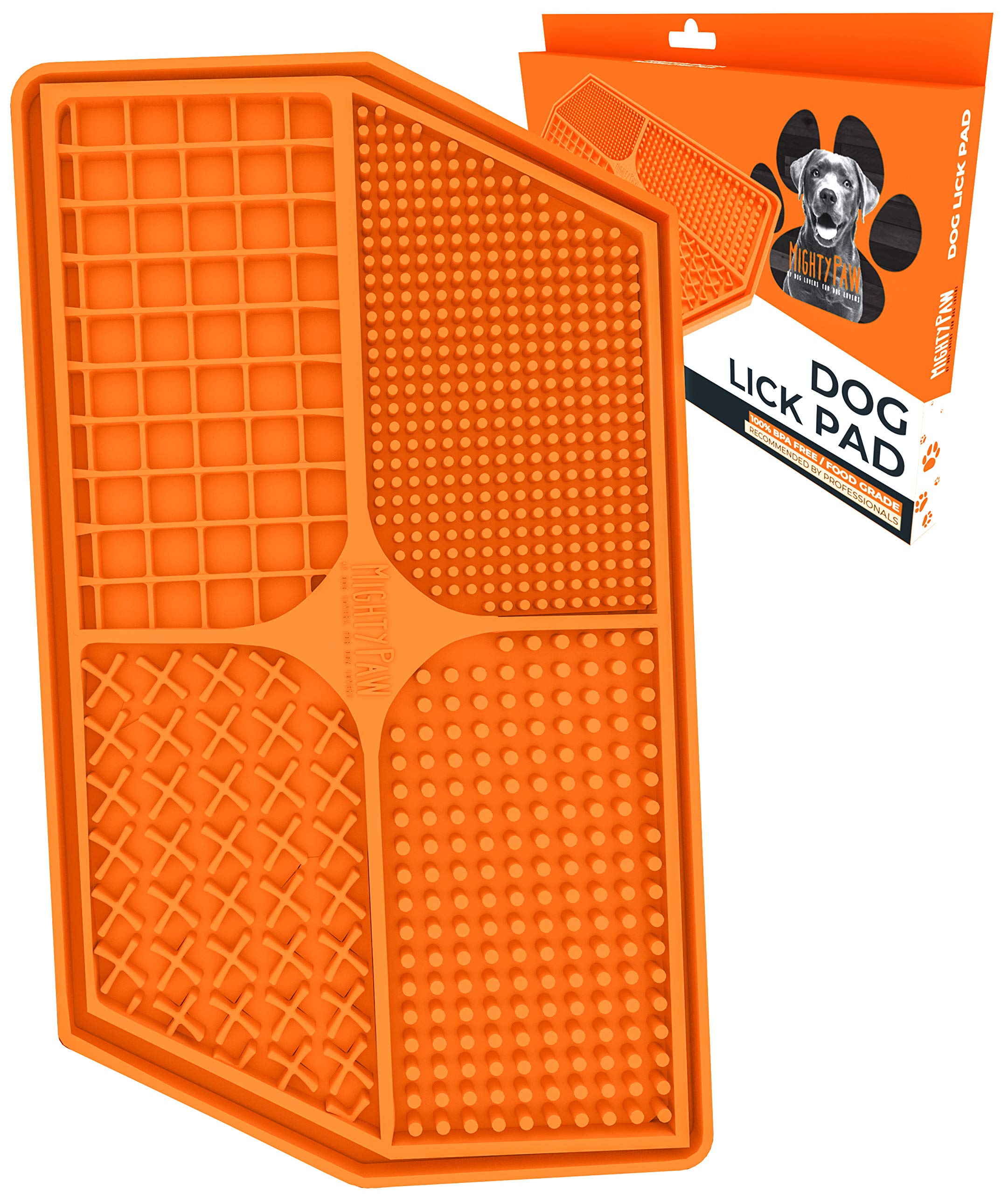Mighty Paw Lick Pad con cuatro texturas para estimular juego y exploración segura.