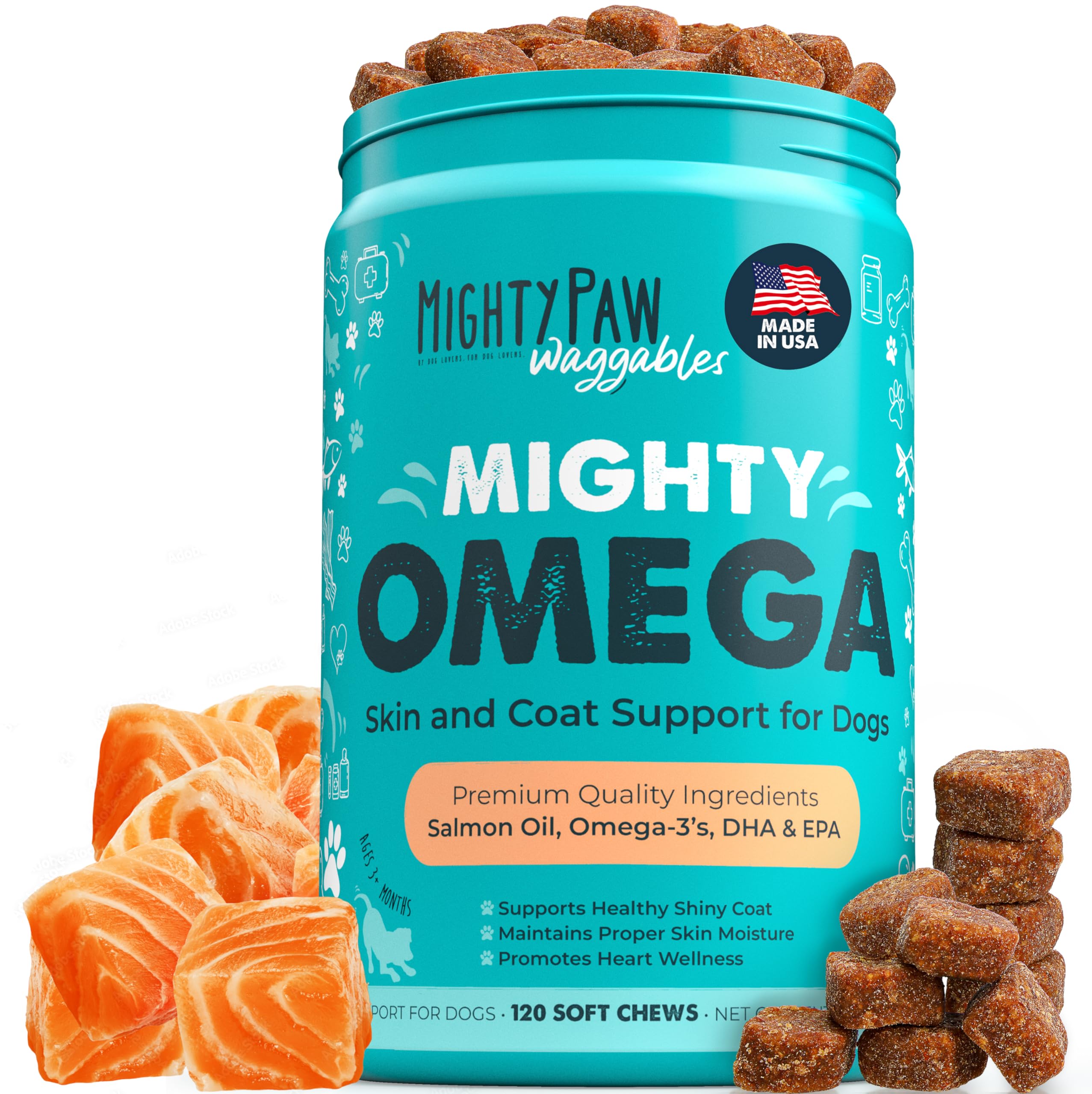 Mighty Paw Mighty Omega: empaque práctico para dosis en casa.