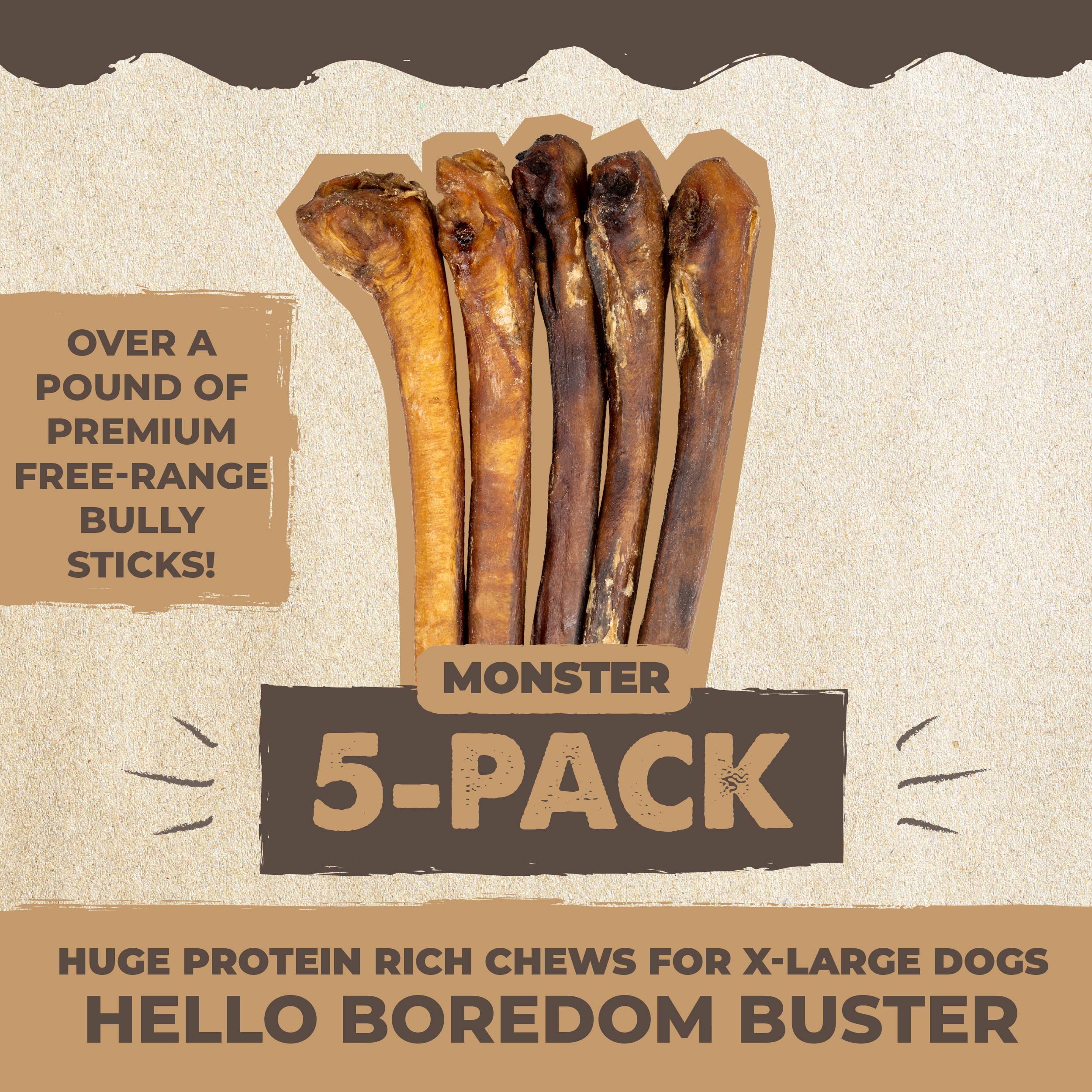 Mighty Paw Naturals Bully Sticks: ingrediente único, sin granos para perro saludable.