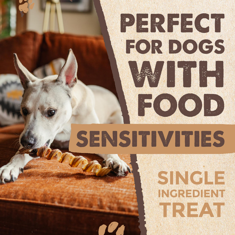 Mighty Paw Naturals Curly Bully Sticks, masticables para perros grandes y medianos.