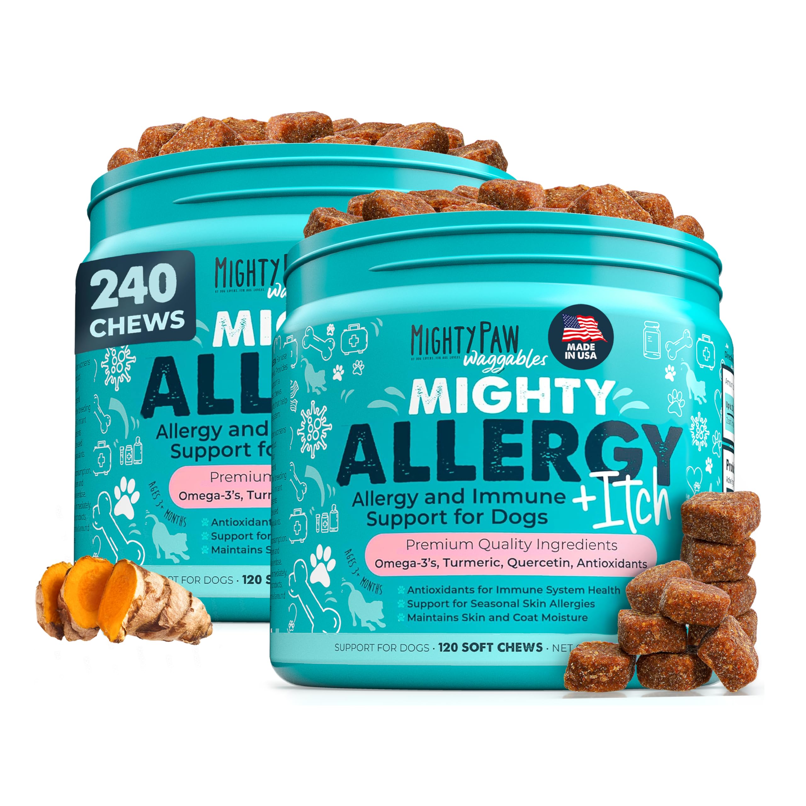 Mighty Paw Waggables envase bacon: premio sabroso para perros activos.