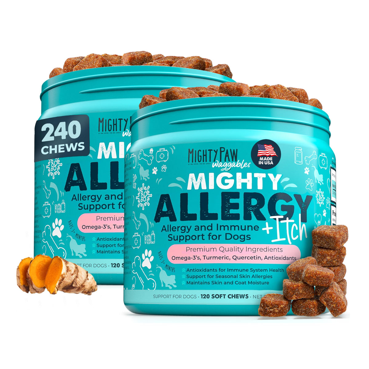 Mighty Paw Waggables envase bacon: premio sabroso para perros activos.