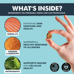 Etiqueta de Mighty Paw Waggables con ingredientes clave y beneficios.