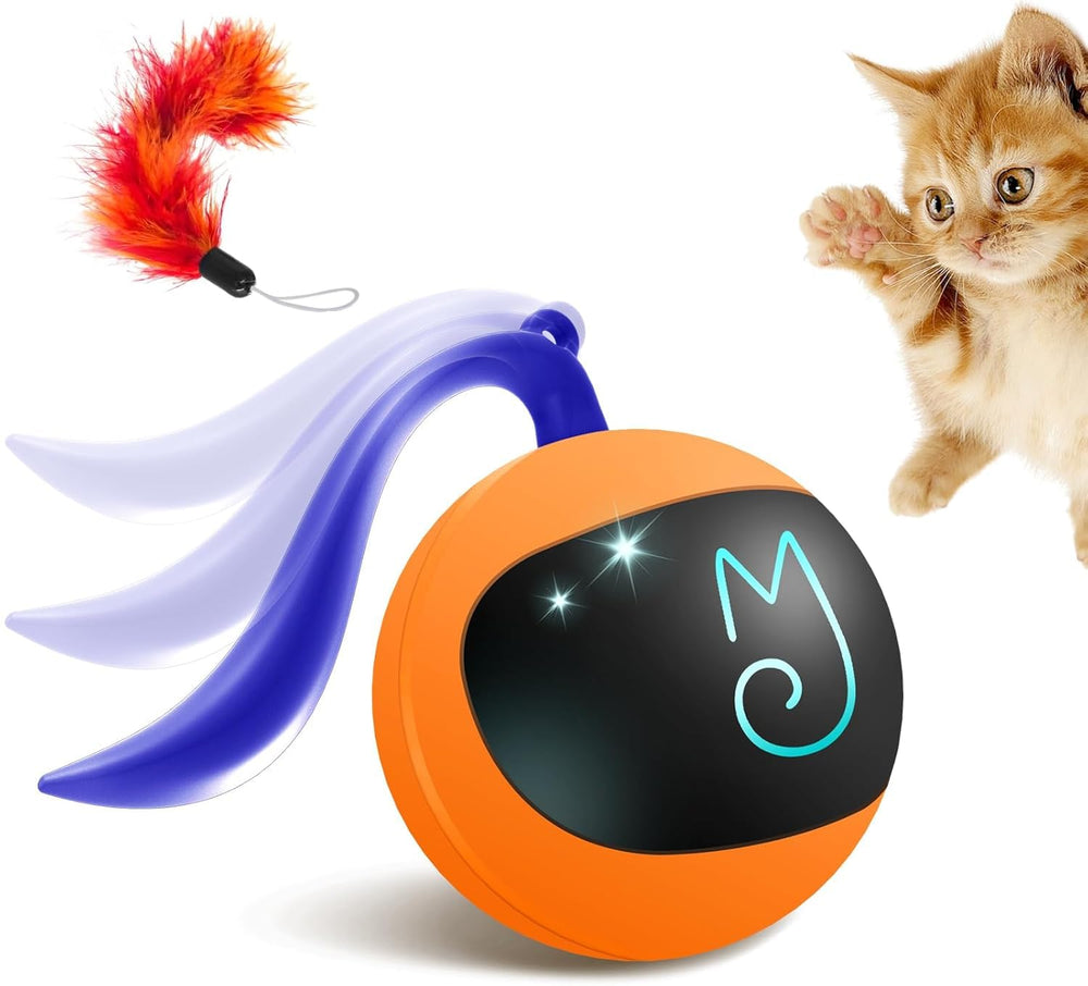 Migipaws balle-chat interactive orange stimule curiosité et activité du chat.