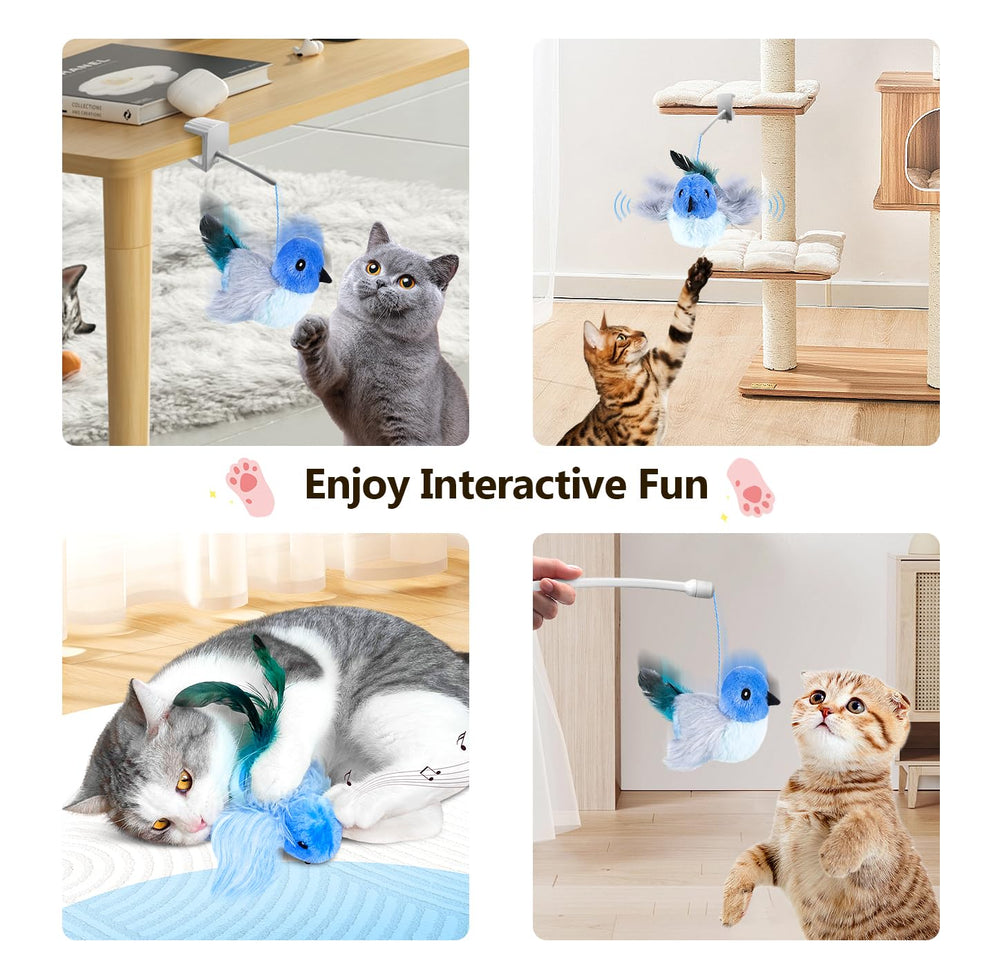 Migipaws pájaro con plumas colgante para gatos que persiguen y se ejercitan.