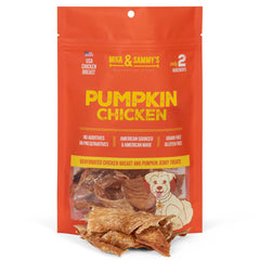 Mika y Sammy's Gourmet: tiras deshidratadas de pollo con calabaza, snack sabroso para perros.