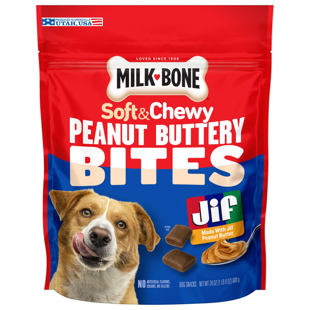 Milk-Bone Bocados suaves mantequilla de maní, bolsa de 24 onzas, premio conveniente.