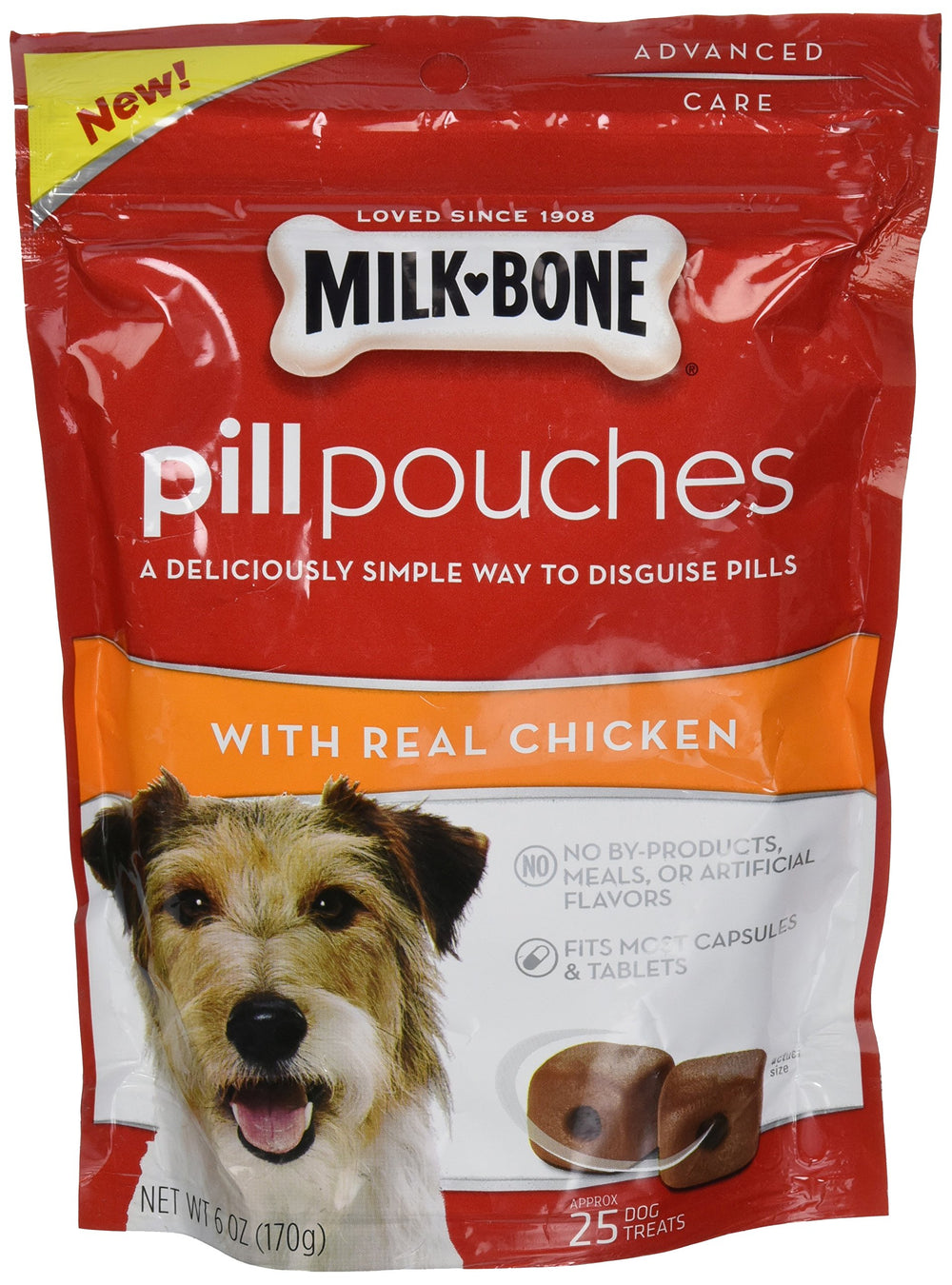 Milk-Bone Bolsitas para Pastillas con Pollo Real, sabor que facilita esconder pastillas.