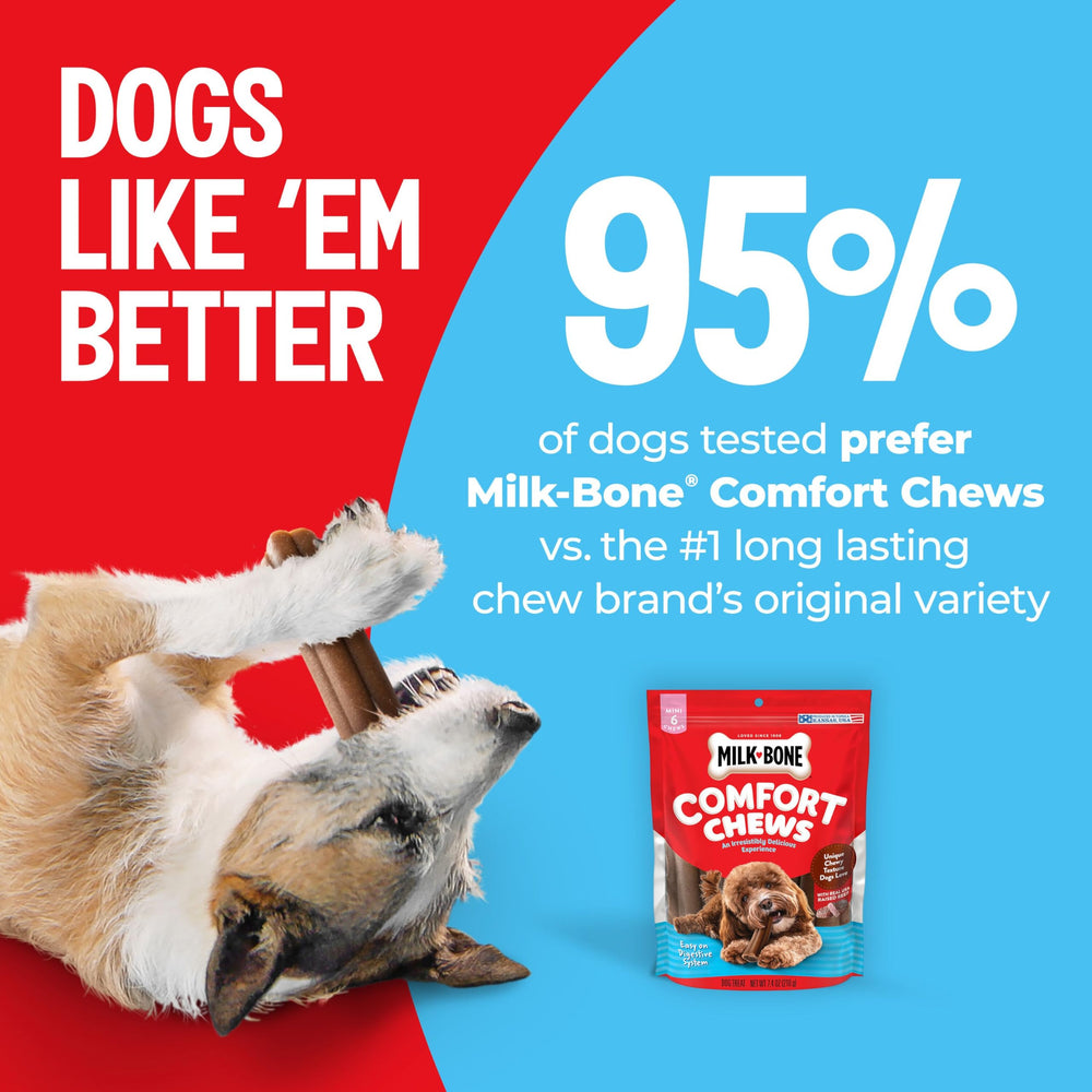 Milk-Bone Comfort Premios: sin cuero crudo, opción digestiva para perros.