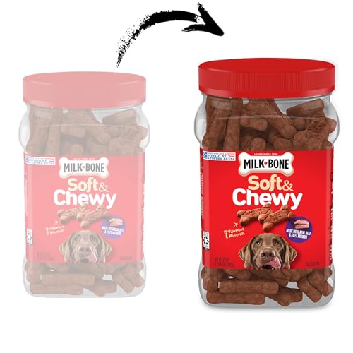 Milk-Bone Filet Mignon recipe dog treat closeup, premium flavor that dogs enjoy.