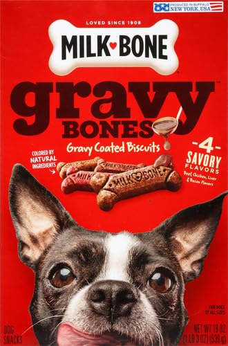 Milk-Bone Gravy Bones, perro disfrutando, snack crujiente para su dentadura