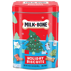 Milk-Bone Lata navideña de 24 oz, almacenamiento reutilizable para golosinas para perros.
