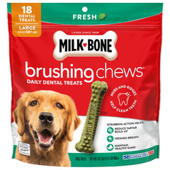 Milk-Bone masticables dentales para perro grande, frente del empaque, limpieza diaria.